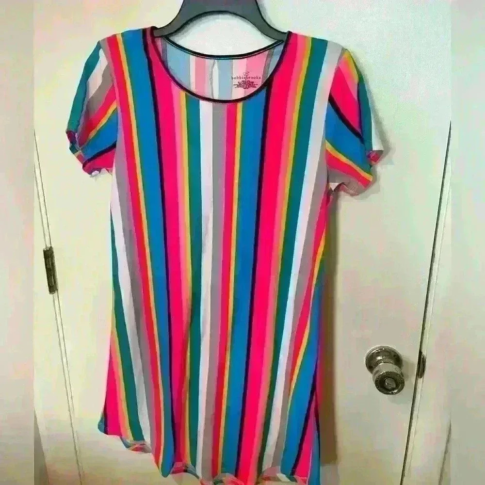 Bobbie Brooks colorful striped tshirt dress nightgown cotton sz S